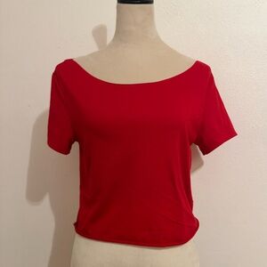 Solid Red Raw-Edge Short Sleeve Shirt – Size M (No Tag)